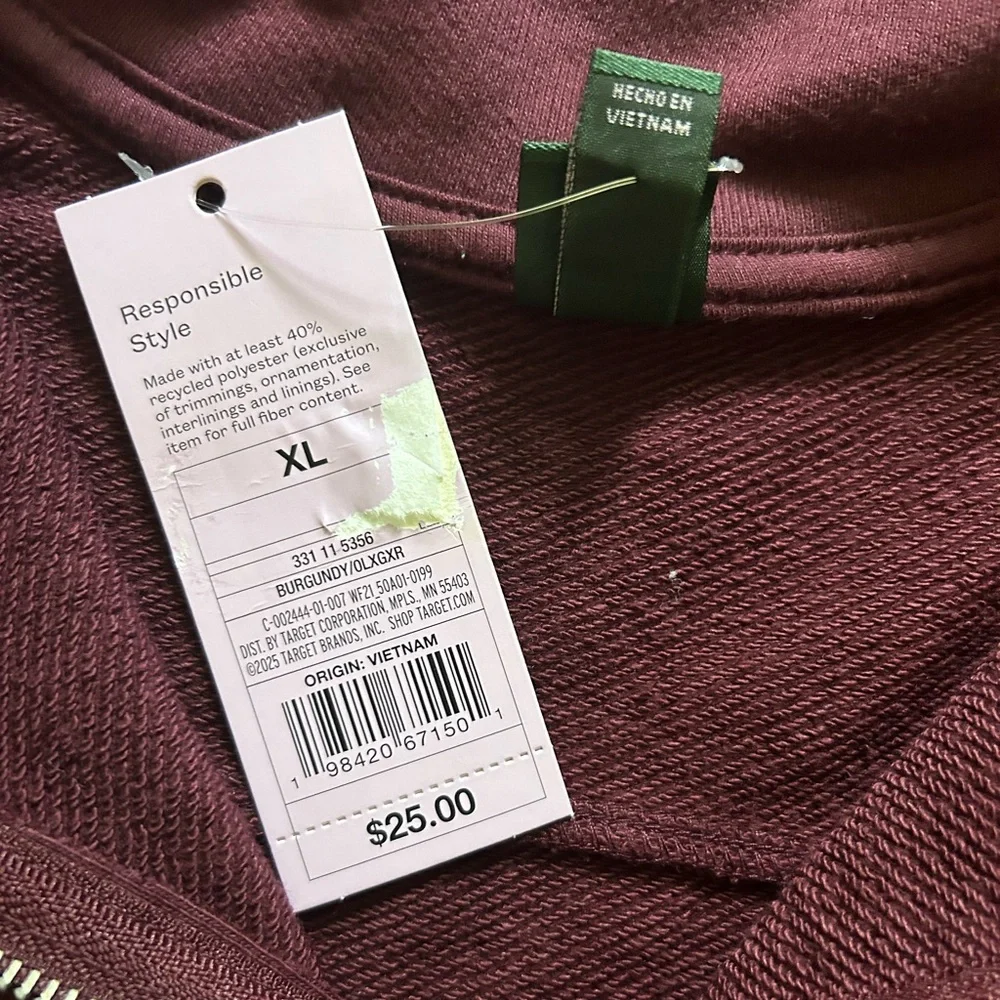 Wild Fable Cropped Quarter Zip Pullover Maroon Burgundy XL - Picture 8 of 10